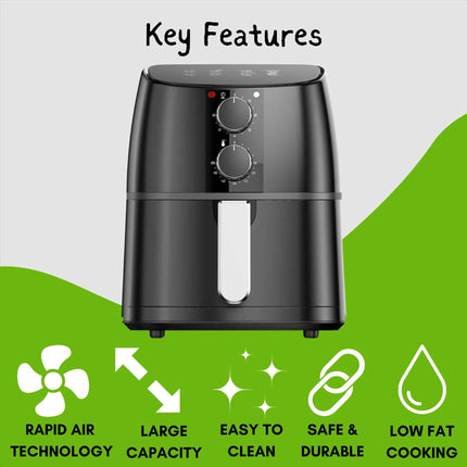 Domestic King 4L Air Fryer Free Recipe Book Temperature Control Non-stick Basket
