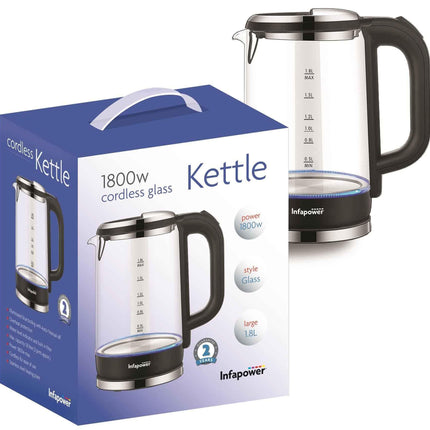 Infapower Cordless Glass Kettle Glass 2200w 1.7l 360° Base Upgrade Your Brew