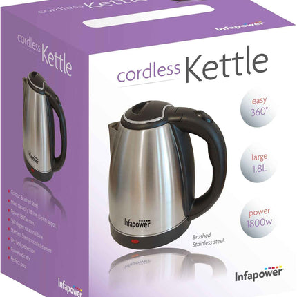 Infapower 1800w 1.8L 360 Cordless Brushed Stainless Kettle