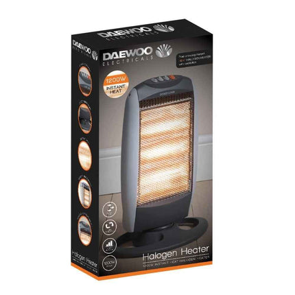 Daewoo 1200W Halogen Heater 3 Settings Instant Warmth Portable Energy Efficient