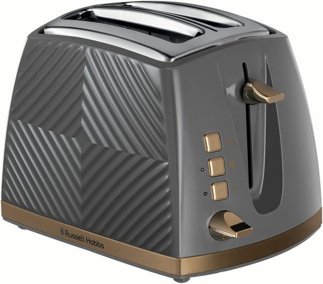 Russell Hobbs Groove Grey 2 Slice 850W Toaster Frozen/Cancel/Reheat function