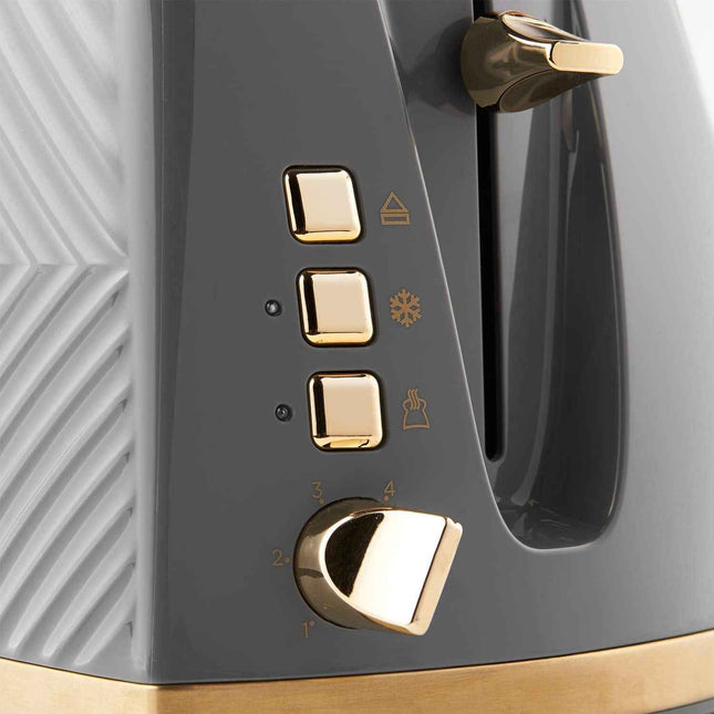 Russell Hobbs Groove Grey 2 Slice 850W Toaster Frozen/Cancel/Reheat function