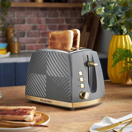 Russell Hobbs Groove Grey 2 Slice 850W Toaster Frozen/Cancel/Reheat function