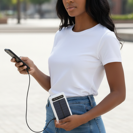 12000mAh Power Bank with Solar Panel Micro USB, iPhone, Type-C, and USB With LED