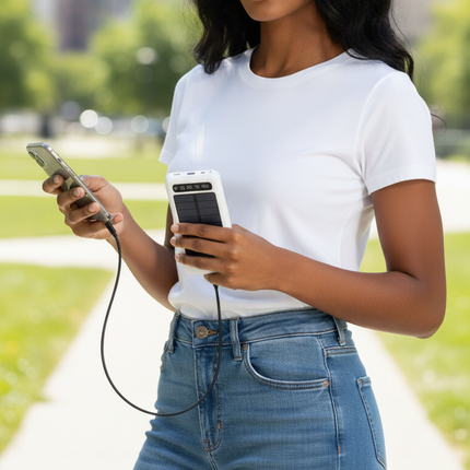 12000mAh Power Bank with Solar Panel Micro USB, iPhone, Type-C, and USB With LED