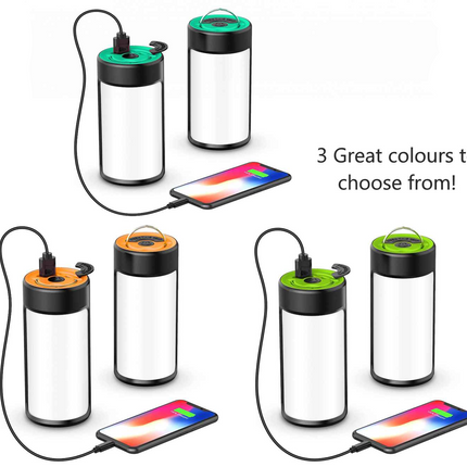 Rechargeable Camping Lights LED 400LM 5 Light Modes also Charges Phones - 2 Pack