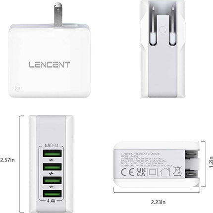 USB Charger 4 Ports Worldwide Universal Adapters Includes UK EU US AUS 22W/5V