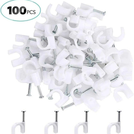 Agptek Heavy Duty Round Cable Clips 8mm White 100 PCS Ethernet Phone TV Cables