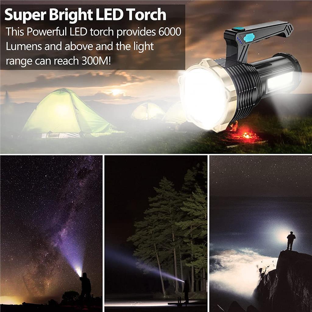 Rechargeable LED Torch, 6000 Lumens Super Bright Flash light with Handle