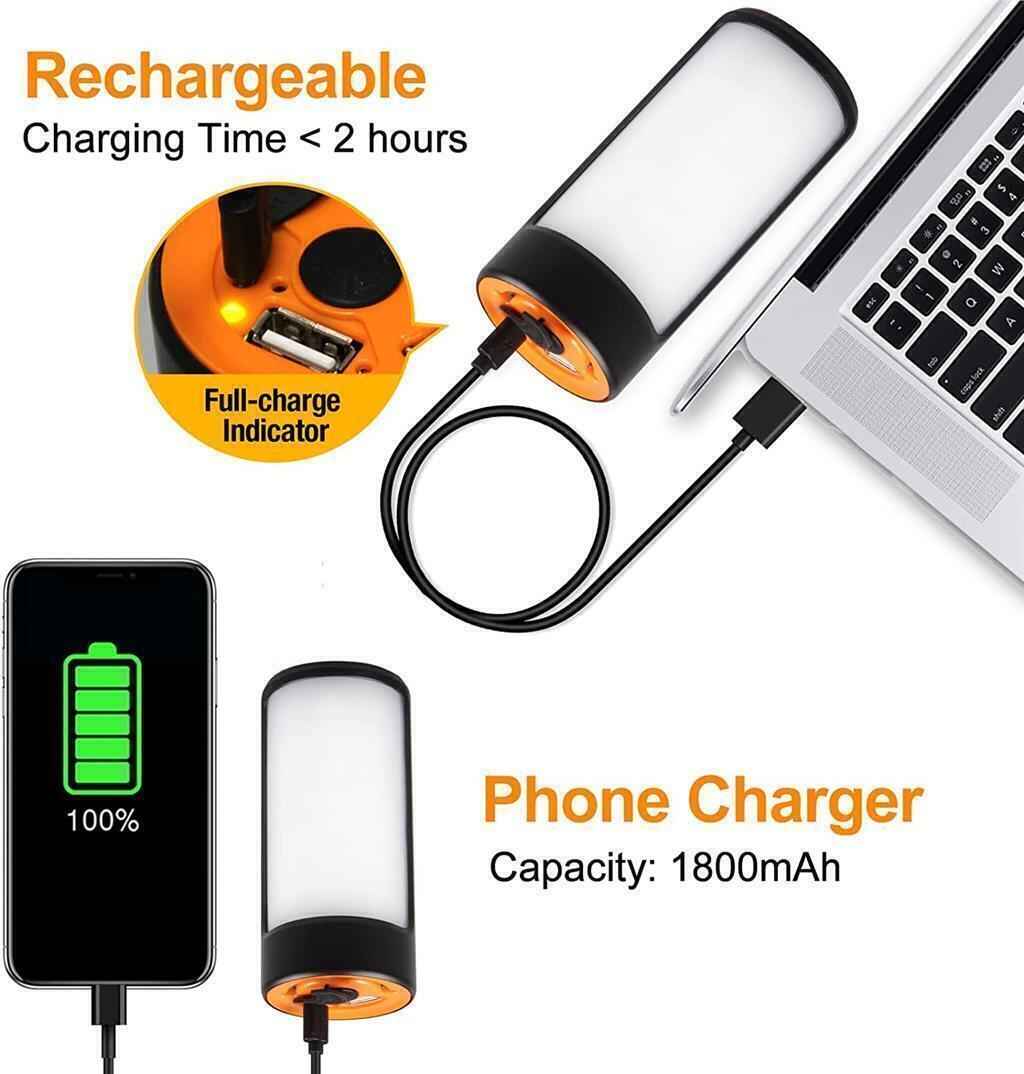 Rechargeable LED Camping Lights 400LM 5 Light Modes, Phone Charger - 2 Pack