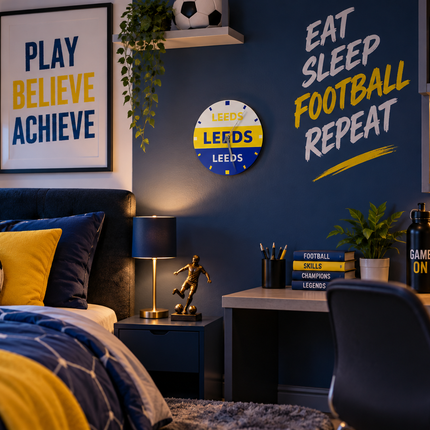 3D Designed Wall Clock Leeds, Leeds, Leeds! White Yellow & Blue Quartz Movement
