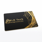 A black RLO Tech card with white text and a gold geometric line pattern, shown on a plain white background.