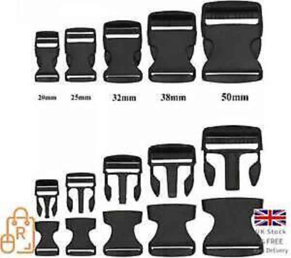 Delrin Side Release Buckles, 5 Sizes, for Webbing DIY Paracord Bracelets, Black