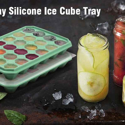 Ice Cube Tray with No Spill Lid Easy Release 48 Cubes Whiskey Cocktail