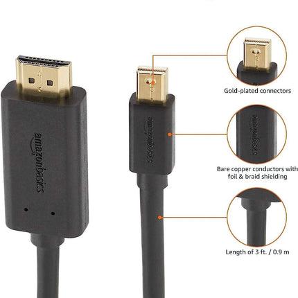 Mini DisplayPort to HDMI Cable Works With MacBook, MS Surface Dock 0.9m/3ft