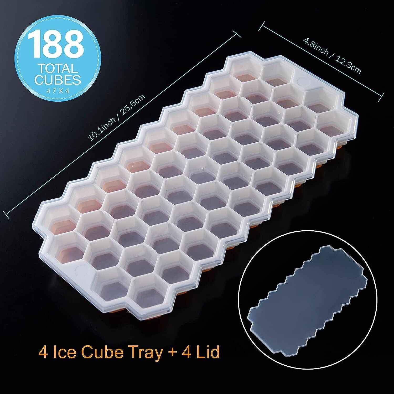 Premium Ice Cube Trays With Air Tight Container and Lid 4 Pack Makes 188 Cubes