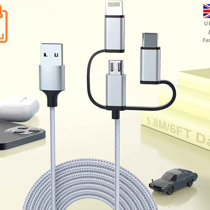 3 in 1 Cable, Lightning Type C Micro USB Charging Cable Adapter MFI Certified