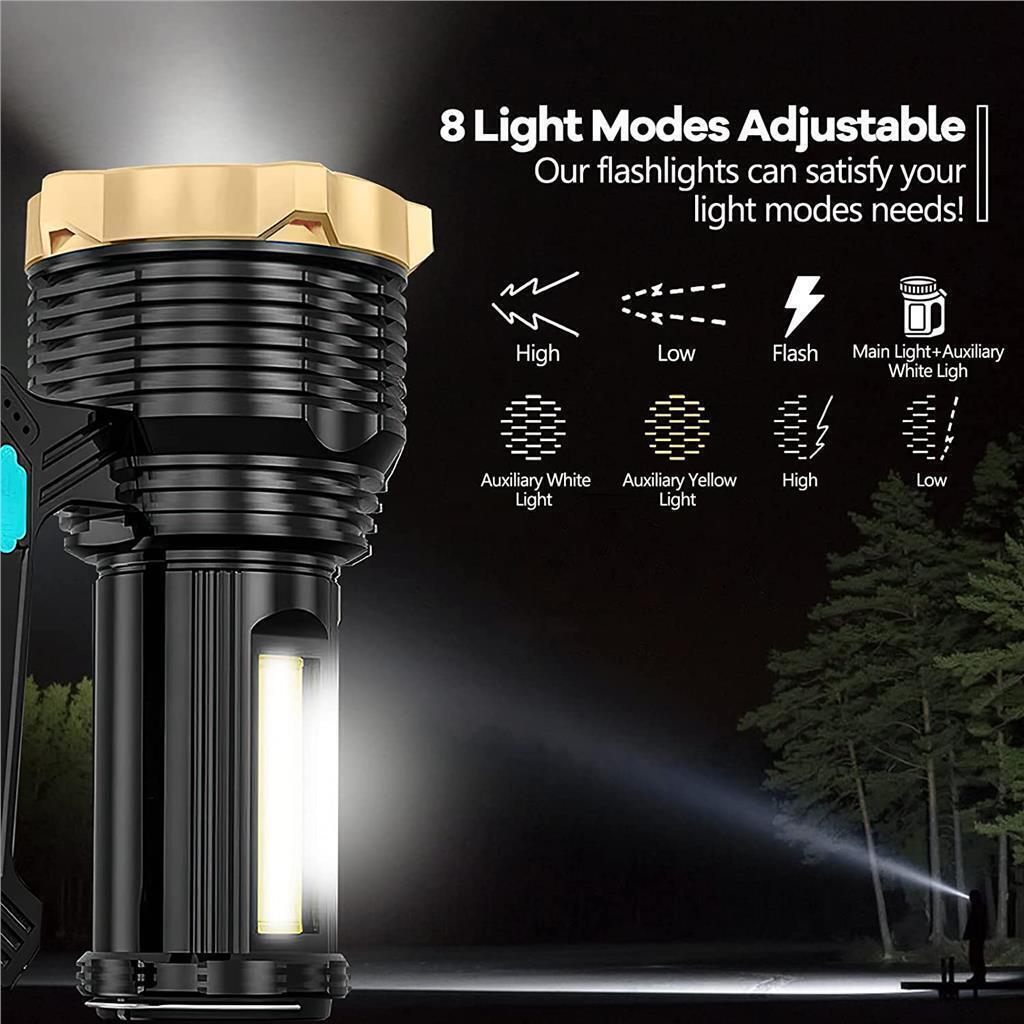 Rechargeable LED Torch, 6000 Lumens Super Bright Flash light with Handle