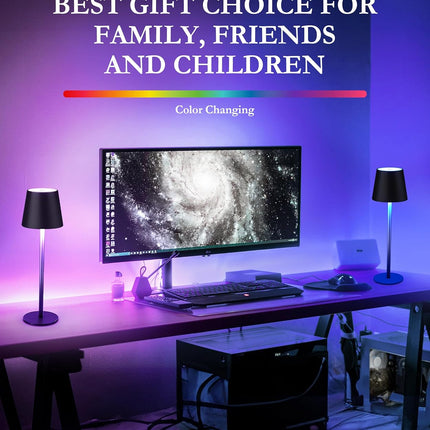 Cordless LED Table Lamp RGB Rechargeable Desk Light IP54 Touch Dimmable 2 Pack