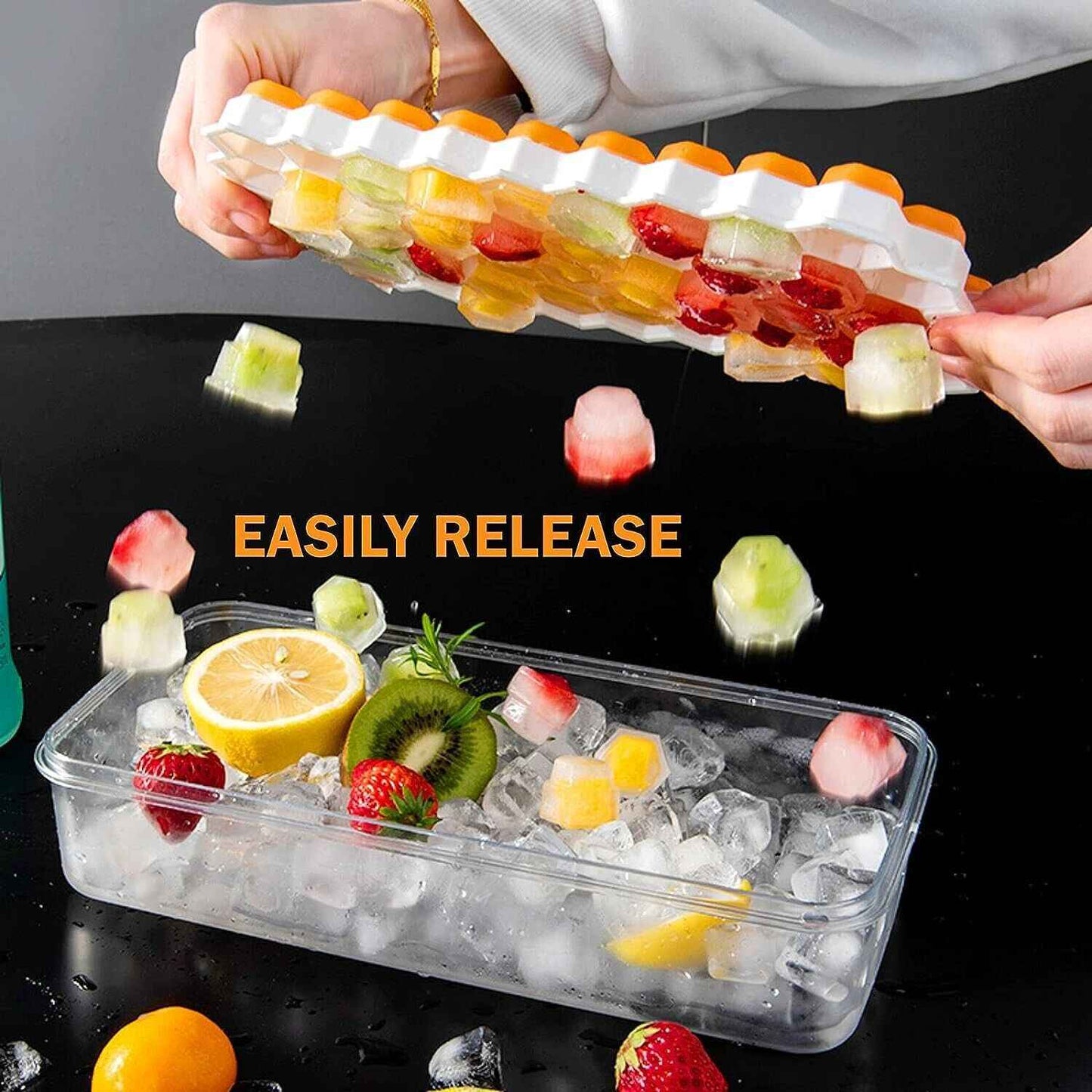 Premium Ice Cube Trays With Air Tight Container and Lid 4 Pack Makes 188 Cubes