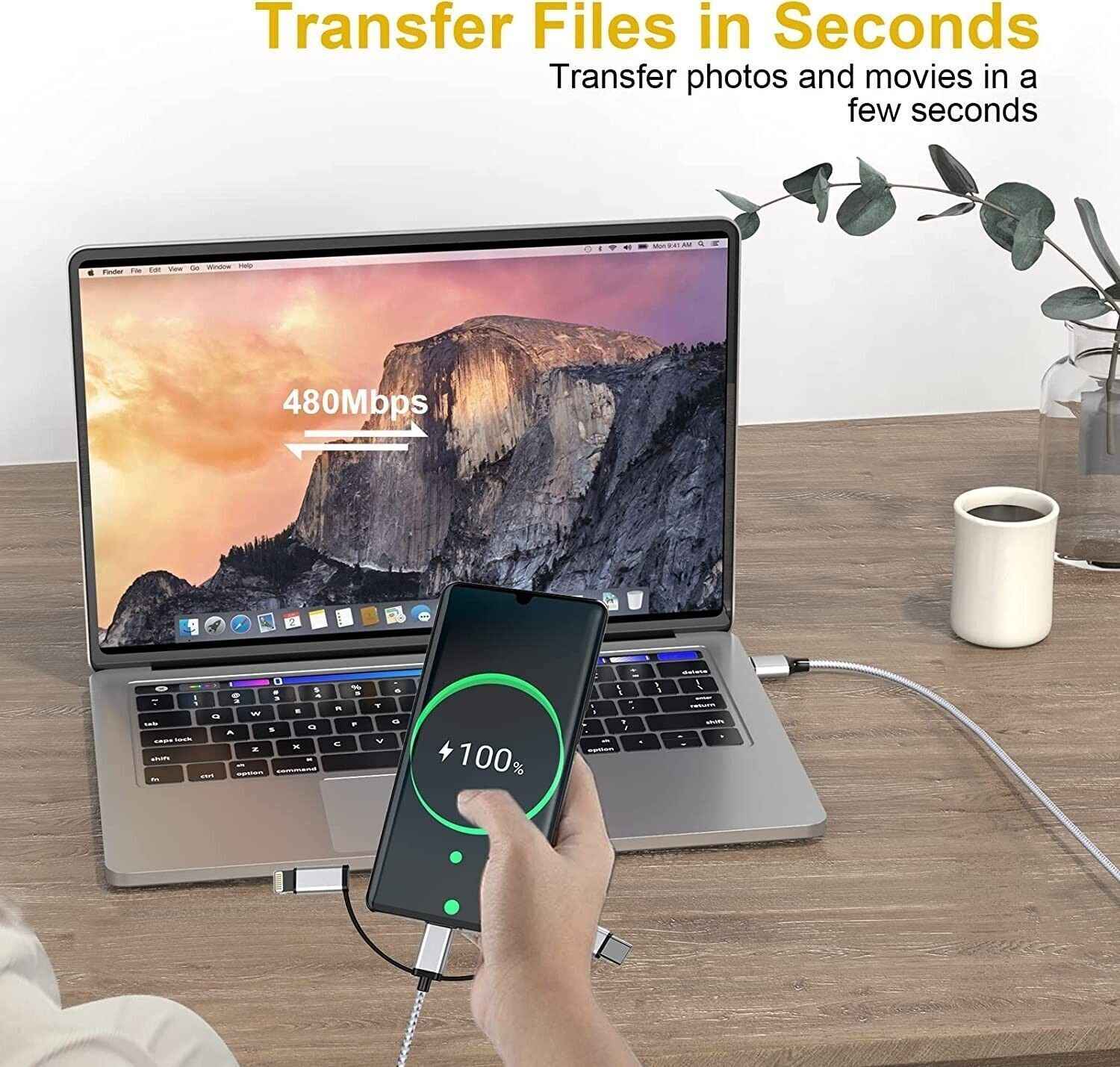 3 in 1 Cable, Lightning Type C Micro USB Charging Cable Adapter MFI Certified
