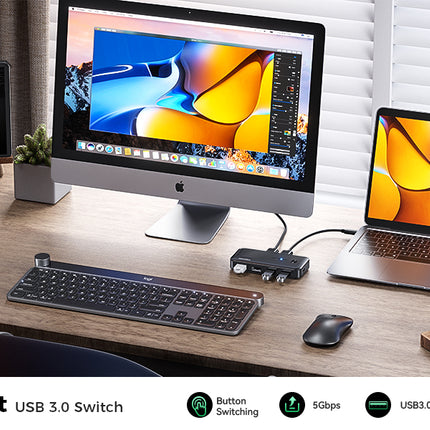 KVM USB 3.0 Switcher for 2 PCs to Share USB Devices 5Gbps High Speed 2 In 4 Out