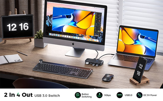 KVM USB 3.0 Switcher for 2 PCs to Share USB Devices 5Gbps High Speed 2 In 4 Out
