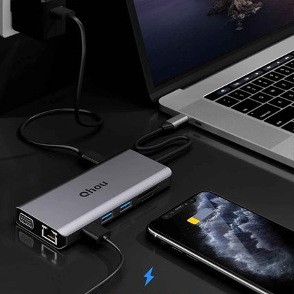 12 in 1 Docking Station USB C Hub Adapter with Dual 4K HDMI Ethernet USB A & C