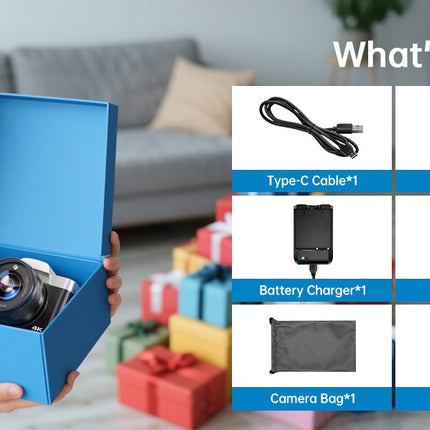 4K 64MP Digital Camera WiFi Autofocus Vlogging Camera Flip Screen 64GB