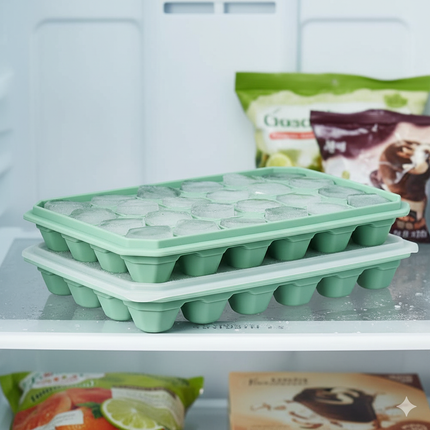 Reusable Ice Cube Trays with No Spill Lid Easy Release 48 Cubes Whiskey Cocktail