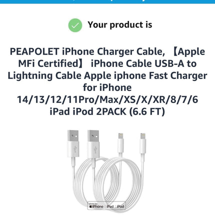 Premium iPhone USB-A to Lightning Charging Cable MFi Certified 2m Each 2 Pack