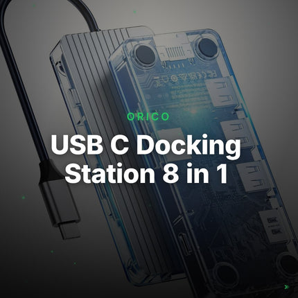 USB C Docking Station 8 in 1 Type C Transparent Dock 3 USB 4K HDMI RJ45 TF & SD – Clean Showcase