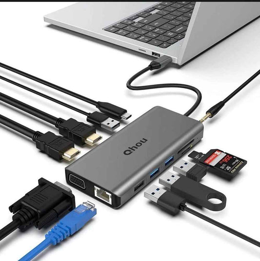 12 in 1 Docking Station USB C Hub Adapter with Dual 4K HDMI Ethernet USB A & C