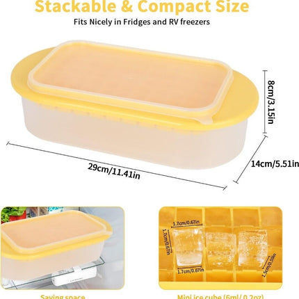 Ice Cube Trays with Lid and Storage Bin Easy Release Makes 66 Cubes - Yellow