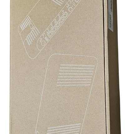 A brown kraft paper product box with minimalist white line drawings of electronic devices and circular 'EE' logos on the bottom left, shown on a plain white background.