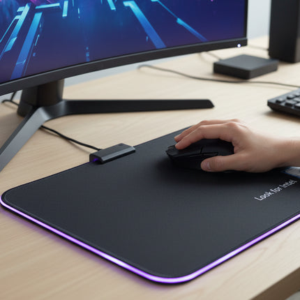 Intel Gaming Mouse Pad Blue Led Light-Up Anti Slip 36.5X25.5cm for PC and Laptop