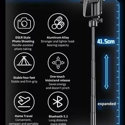 Selfie Stick Telescopic Mini Tripod Portable Phone Stand Rechargeable BT Remote