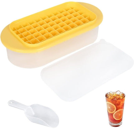 Ice Cube Trays with Lid and Storage Bin Easy Release Makes 66 Cubes - Yellow