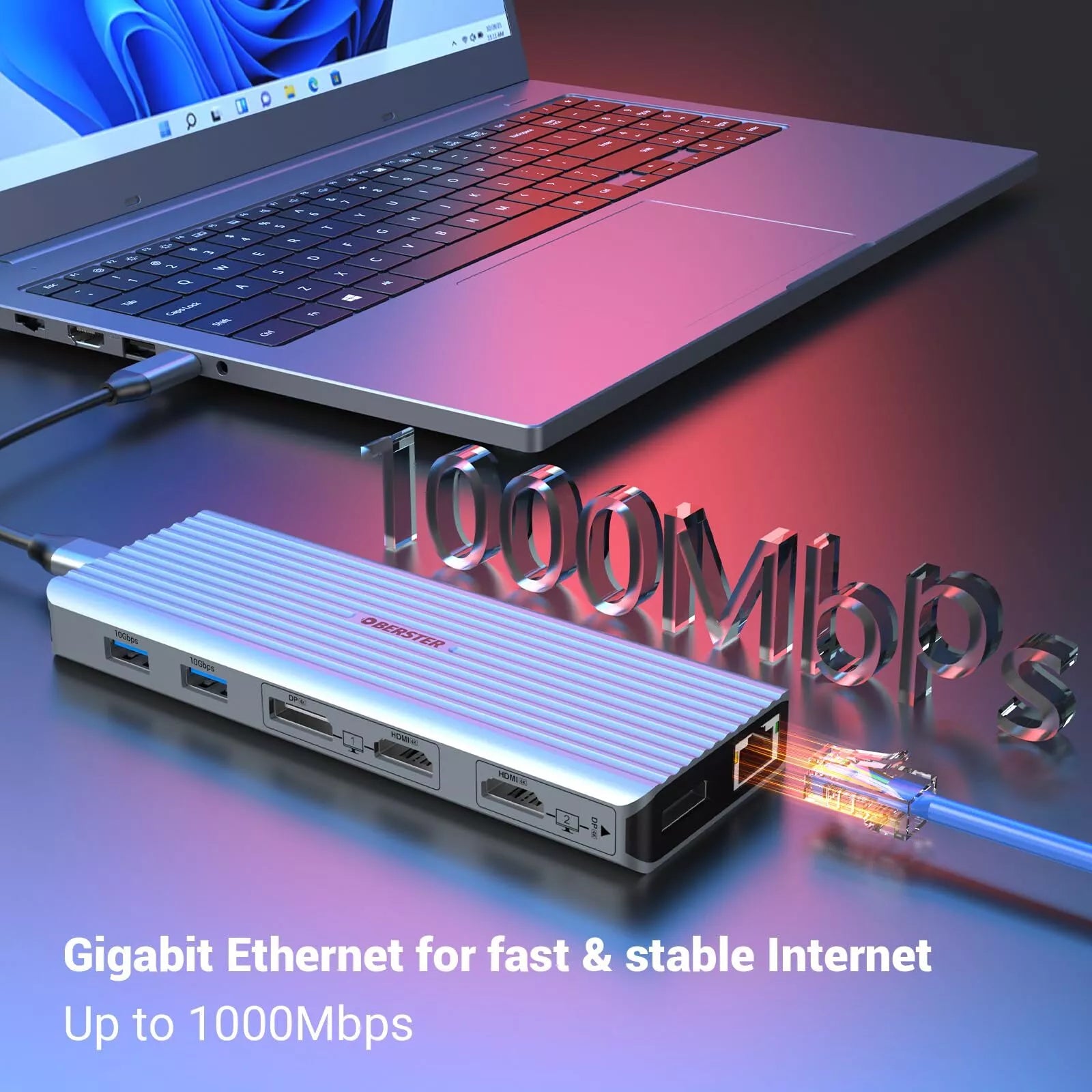 Docking Station 11 in 1 USB 3.1 Triple Display 2 HDMI 2 DP 100W PD RJ45 3.5mm