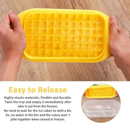 Ice Cube Trays with Lid and Storage Bin Easy Release Makes 66 Cubes - Yellow