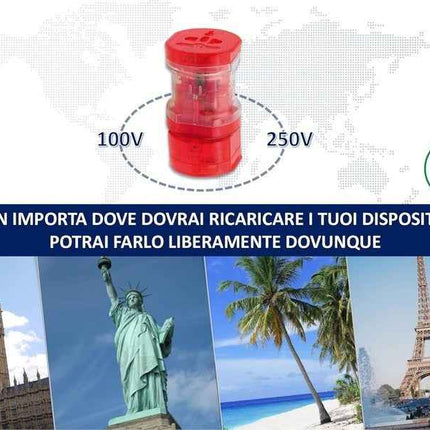 Travel Plug Universal Worldwide Charger Power Adapter US, EU, UK, AU - Red