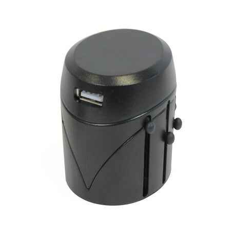 Universal World Travel Plug Adapter USB-A Plus and Charger US UK EU AUS Black