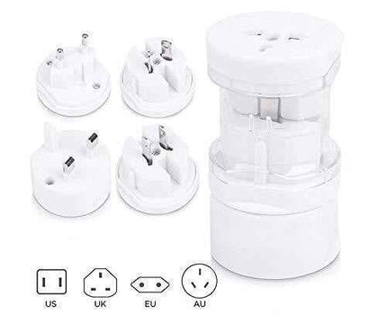 Travel Plug Universal Worldwide Charger Power Adapter US, EU, UK, AU - White