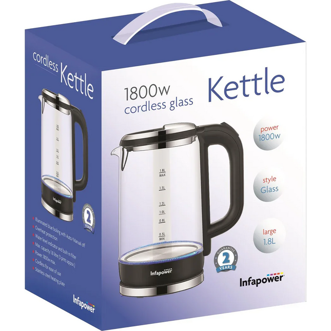 Infapower Cordless Glass Kettle Glass 2200w 1.7l 360° Base Upgrade Your Brew