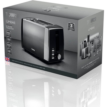 Tower Infinity Ombre Graphite 900W 2 Slice Toaster T20038GRP Stylish & Modern