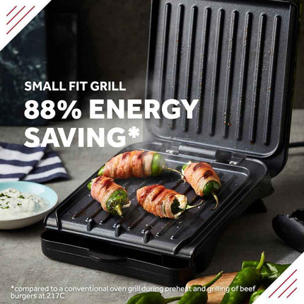 George Foreman Small Electric Fit Grill Black, 760W Non stick, Healthy, Griddle