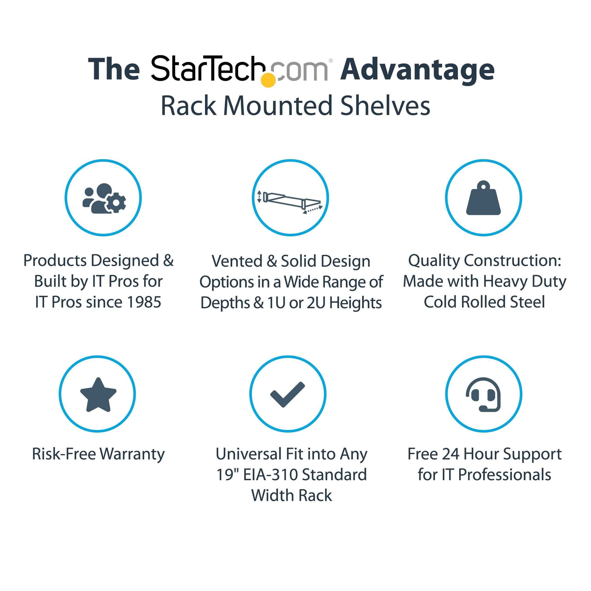StarTech.com 2U Fixed Server Rack Mount Shelf 16in Deep for 19" Network Rack