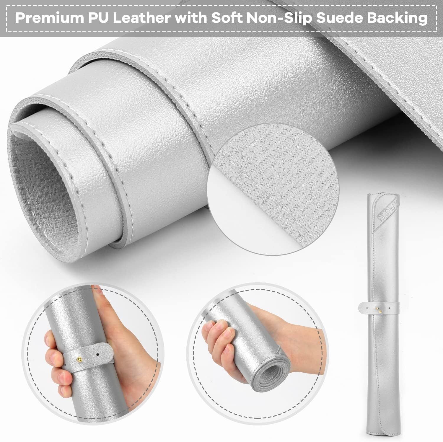 Desk Mat Waterproof Desk Pad Premium PU Leather Colour Titanium Silver 80 x 40