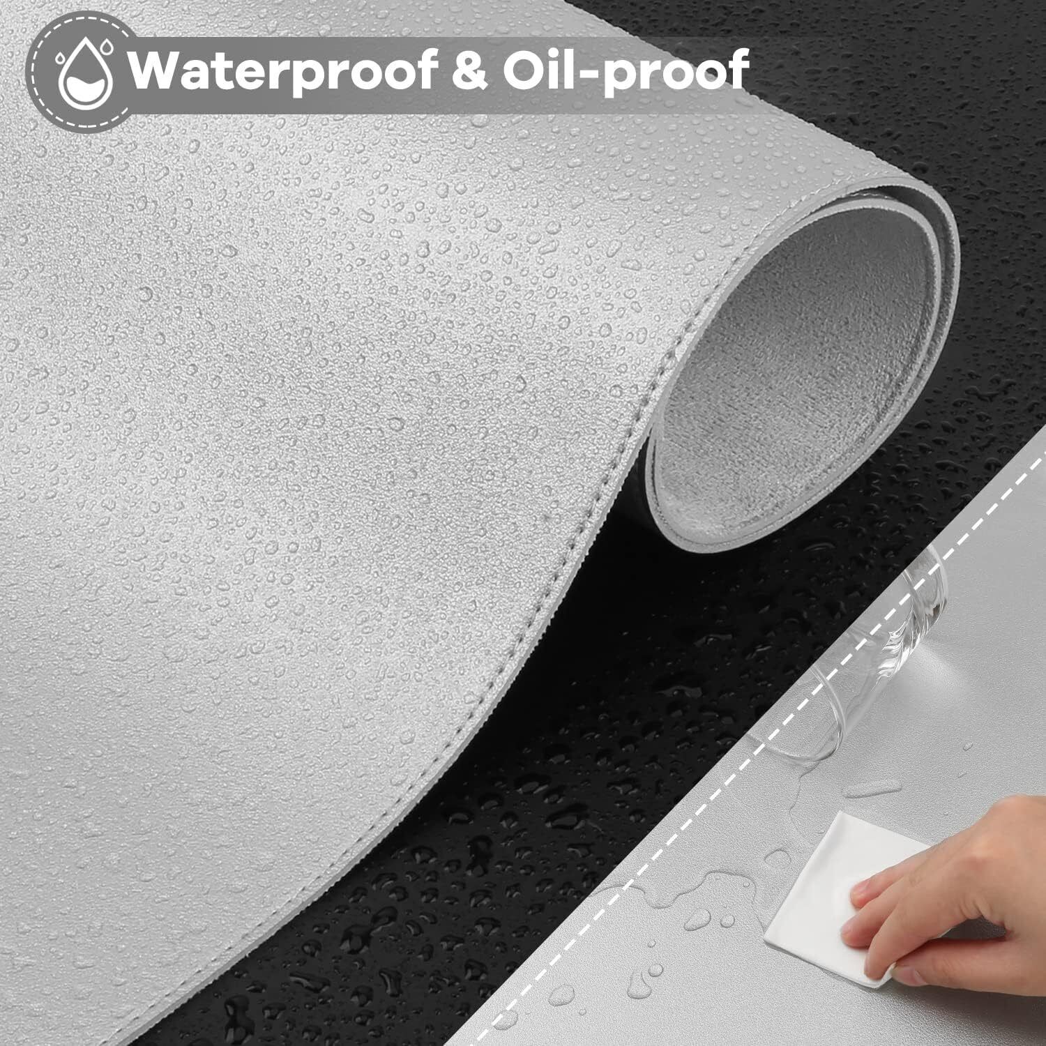 Desk Mat Waterproof Desk Pad Premium PU Leather Colour Titanium Silver 80 x 40