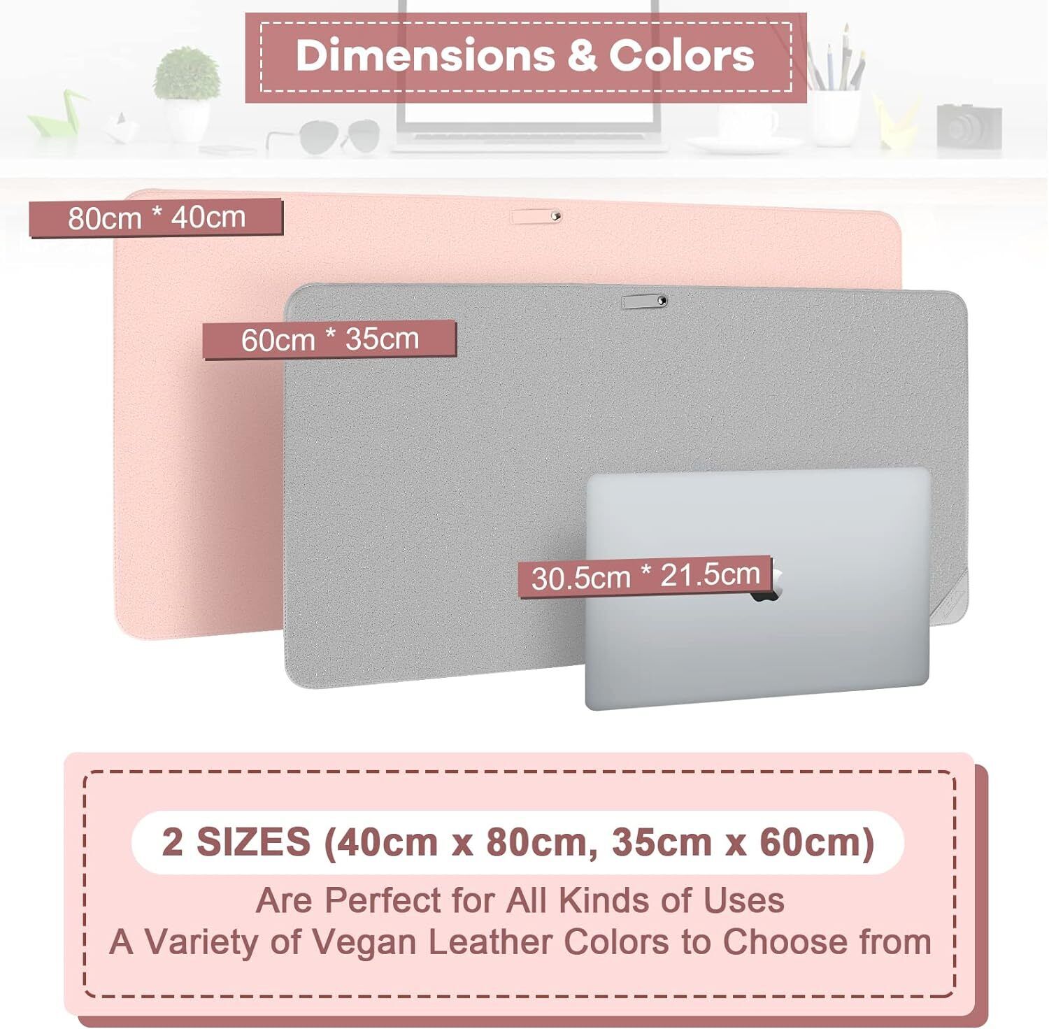 Desk Mat Waterproof Desk Pad Premium PU Leather Colour Titanium Silver 80 x 40
